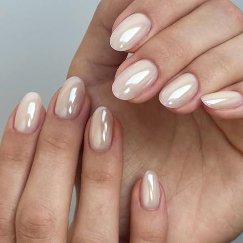 32pcs Nude Chrome Press on Nails