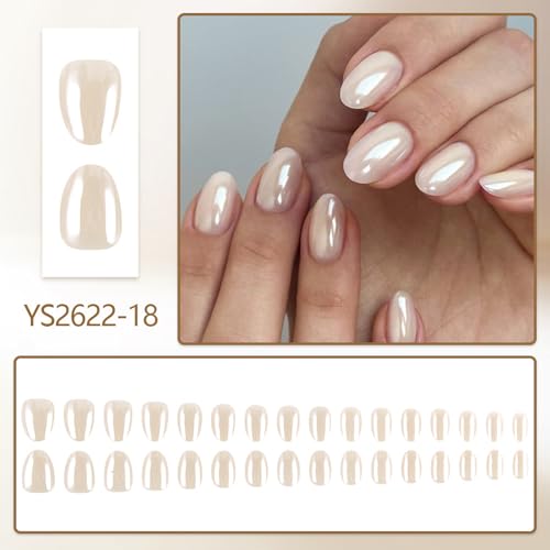 32pcs Nude Chrome Press on Nails