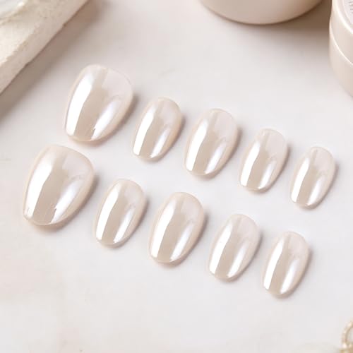 32pcs Nude Chrome Press on Nails