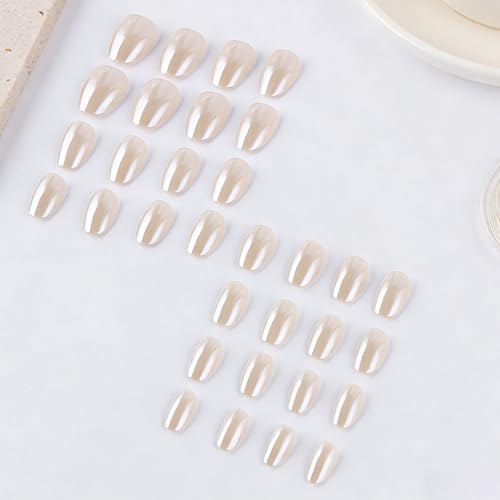 32pcs Nude Chrome Press on Nails