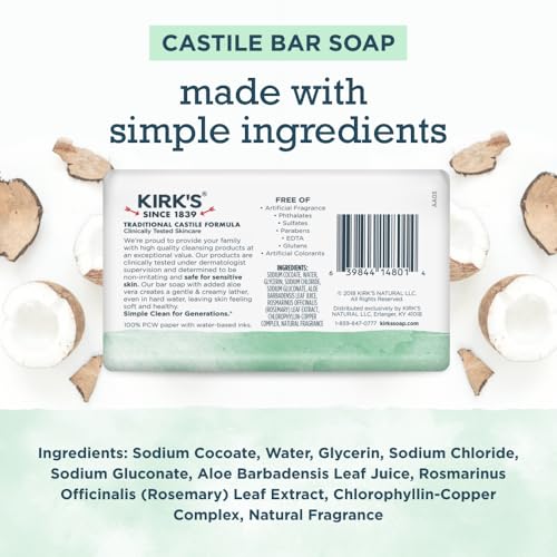 Castile Bar Soap, Aloe Vera - Clinically Tested, Safe for Sensitive Skin with Coconut Oil, Vegan and Non-GMO - 4 oz Bars, 6 Pack