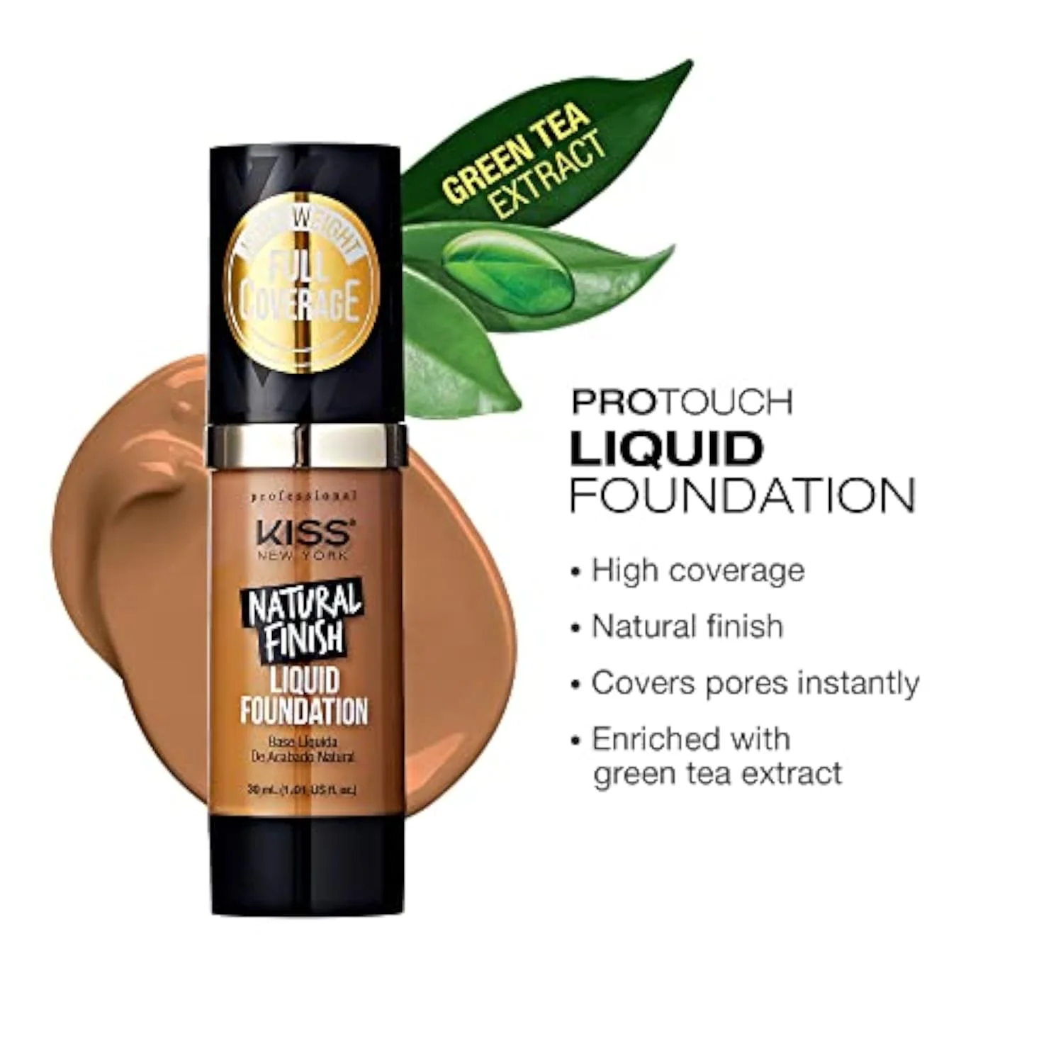 New York Professional Liquid Foundation - Lightweight and Hydrating Formula, Natural Finish, Control Shine, Cover Pores, Medium to Full Coverage, Green Tea Extract (Classic Ta
