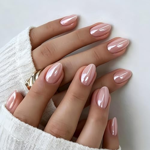 Nude Pink Chrome Press On Nails Short
