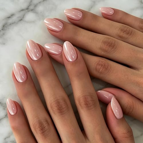 Nude Pink Chrome Press On Nails Short