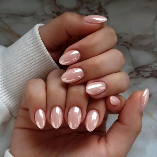 Nude Pink Chrome Press On Nails Short