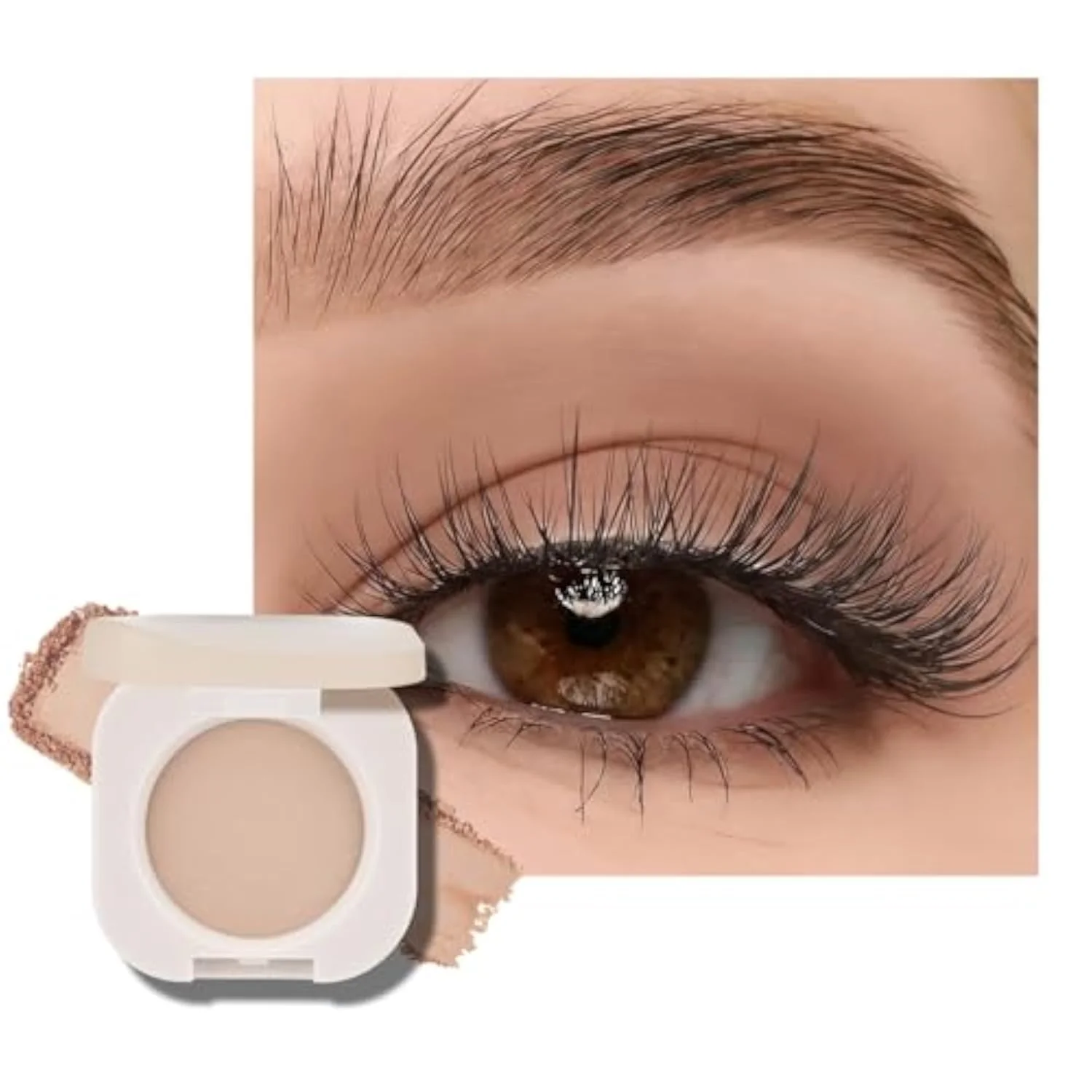 Beige Brown Matte Single Eyeshadow, Matte Nude Brown Eyeshadow Compact, Ultra-fine Lightweight, Crease-proof High Pigmented Formula, Korean Mini Eyes Makeup, Milk Tea