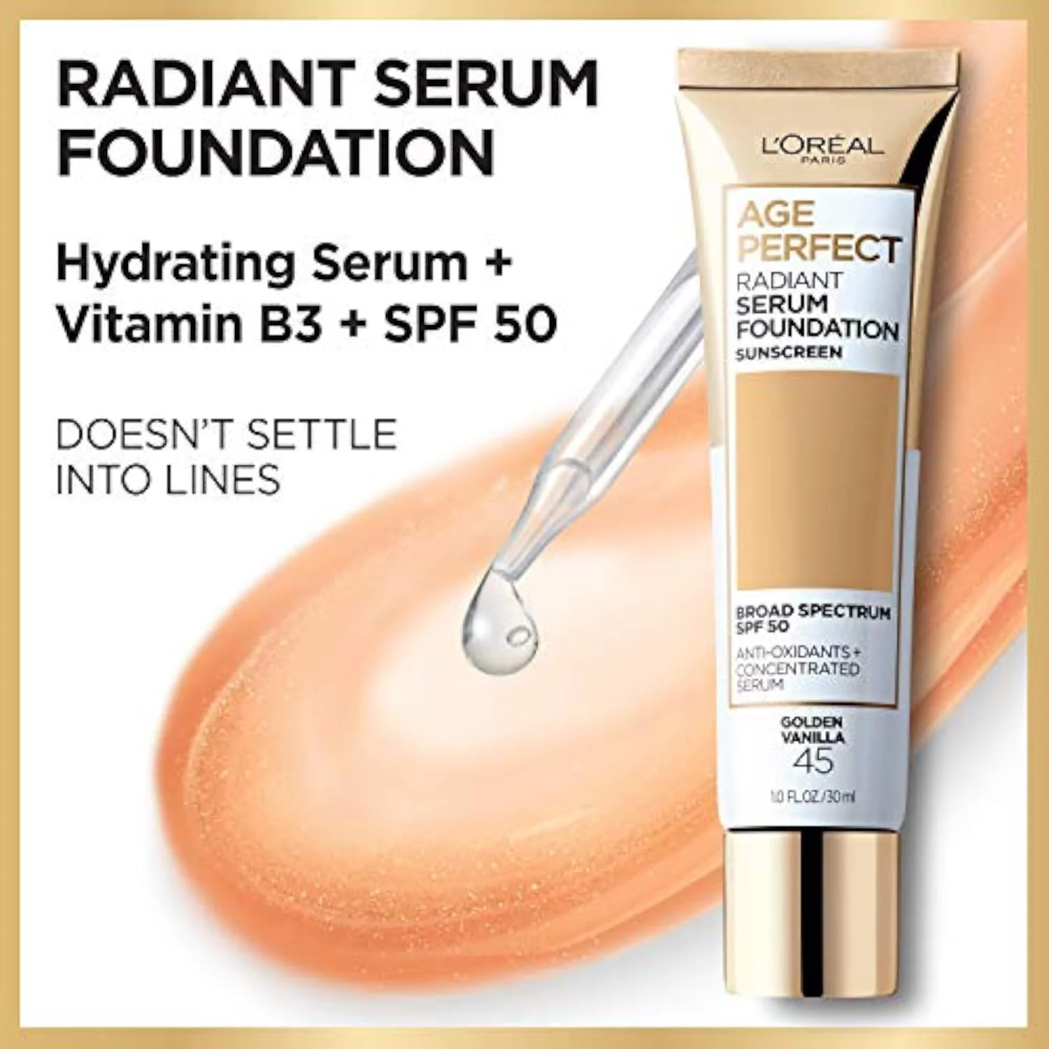 Age Perfect Radiant Serum Foundation with SPF 50, Rose Ivory, 1 Ounce