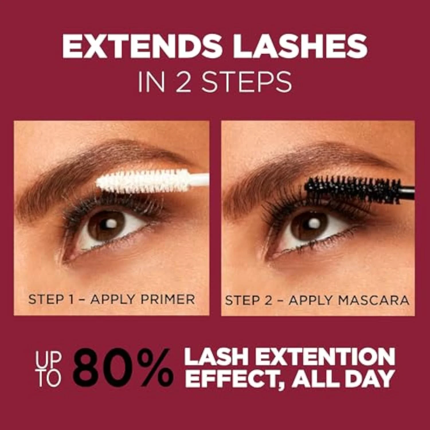 Makeup Double Extend Tubing Mascara, Lengthening 2 Step Mascara, Smudgeproof, Black