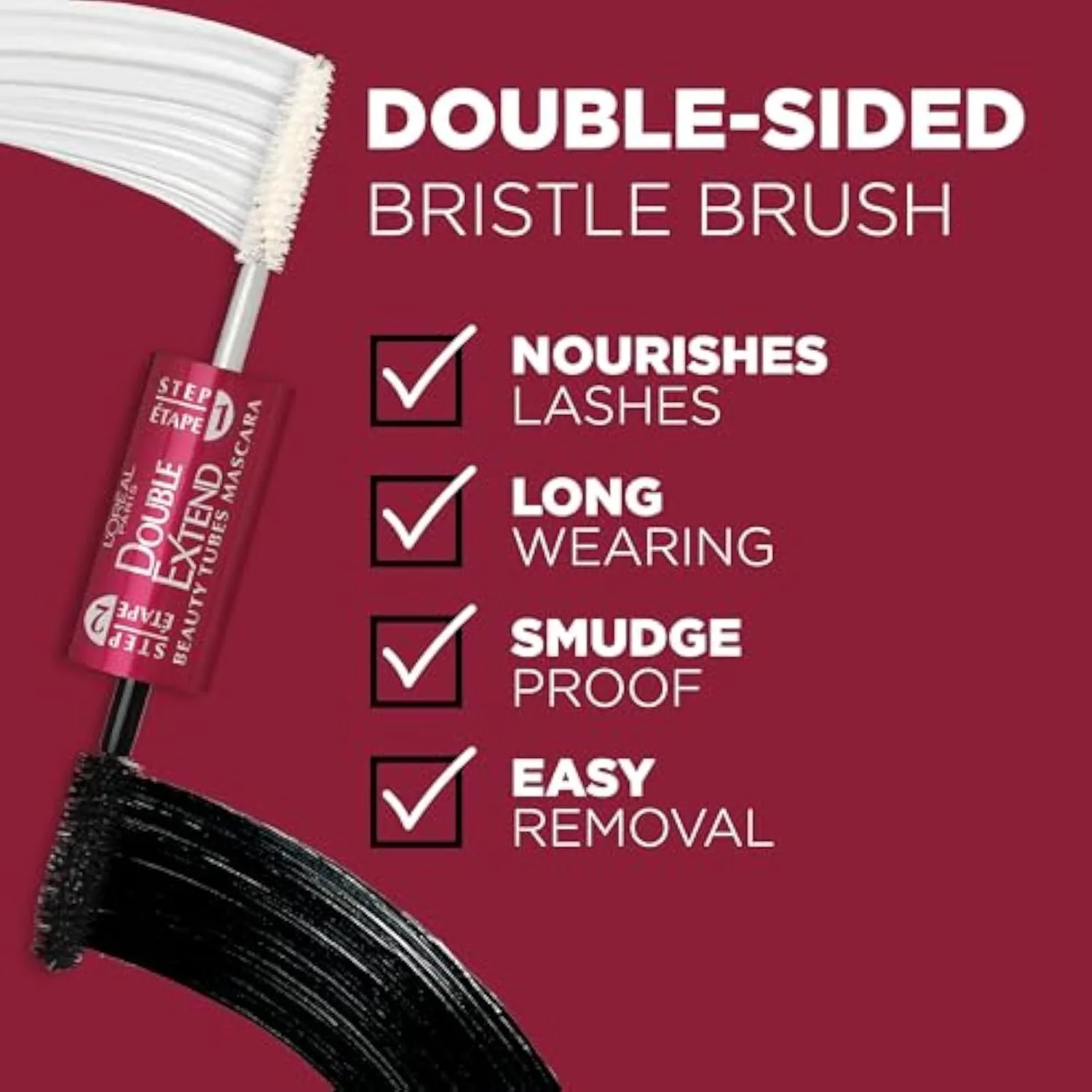 Makeup Double Extend Tubing Mascara, Lengthening 2 Step Mascara, Smudgeproof, Black