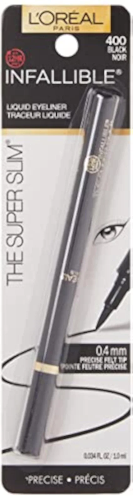 Makeup Infallible Super Slim Long-Lasting Liquid Eyeliner, Ultra-Fine Felt Tip, Quick Drying Formula, Glides on Smoothly, Black, Pack of 1