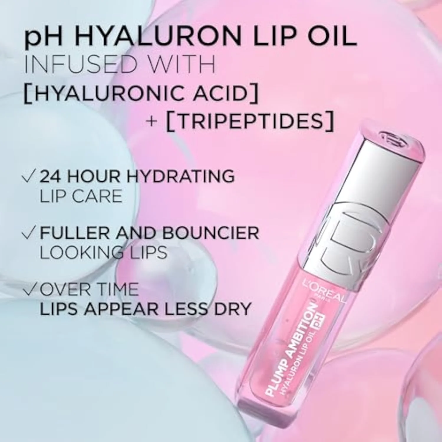 Plump Ambition pH Hyaluron Lip Oil, Color Shifting Lip Tint with 24HR Hydration, Volumizing Shine and Lasting Color, 010 pH Cristal Ice