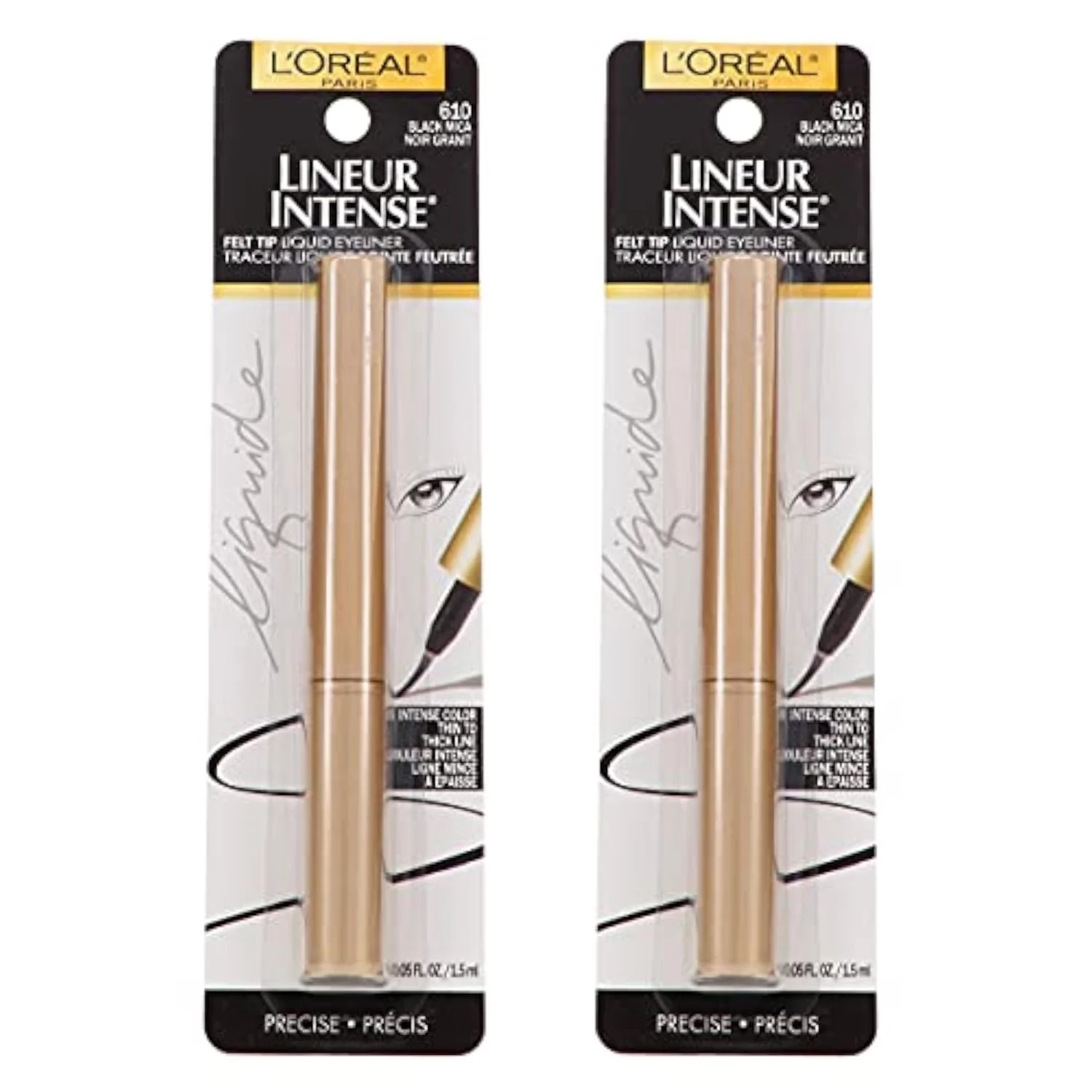 L’Oreal ParisLineur Intense Felt Tip Liquid Eyeliner, Black Mica [610], 0.05 oz (Pack of 2)