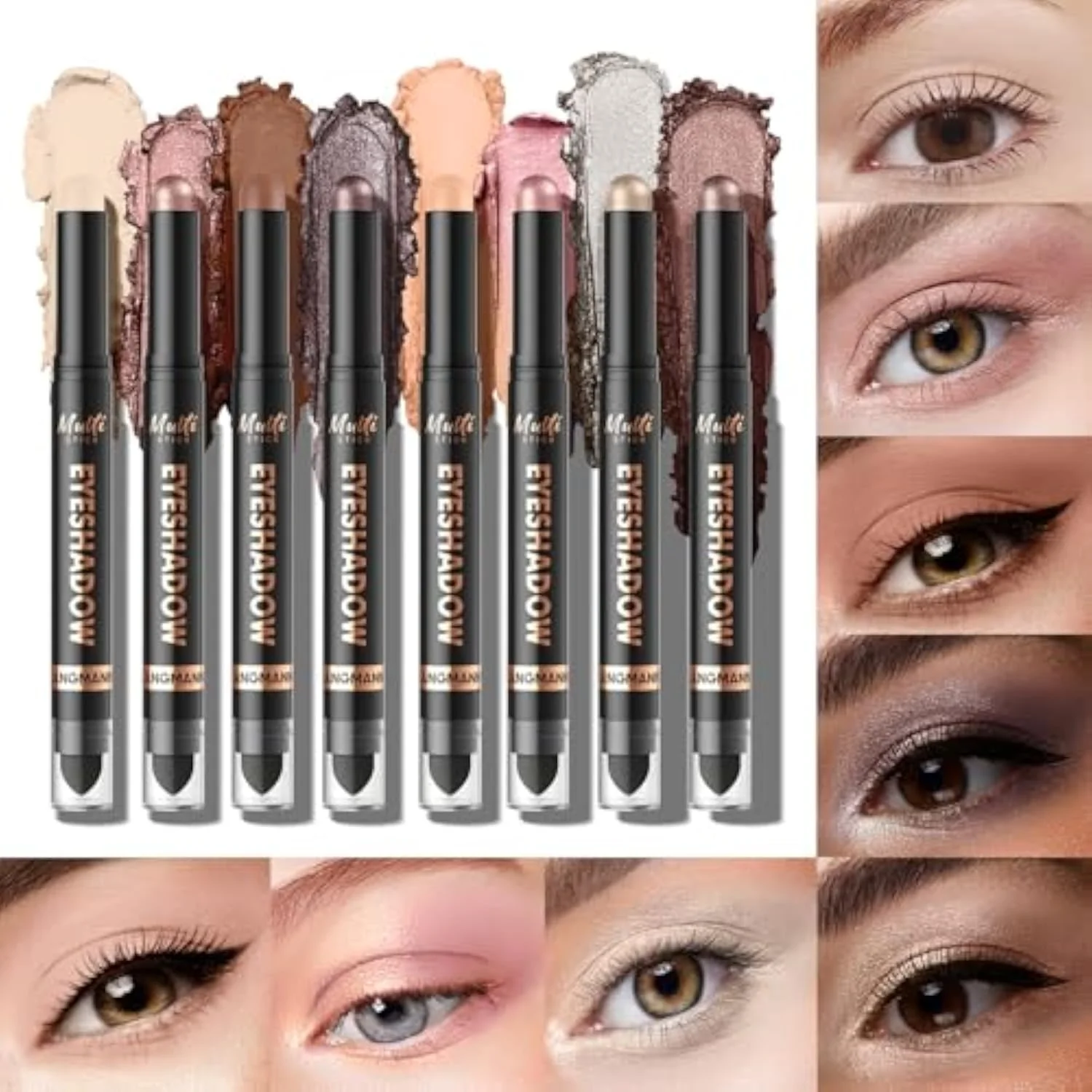 8 Color Waterproof Dual-Ended Eyeshadow Stick Set, Eye Makeup #A
