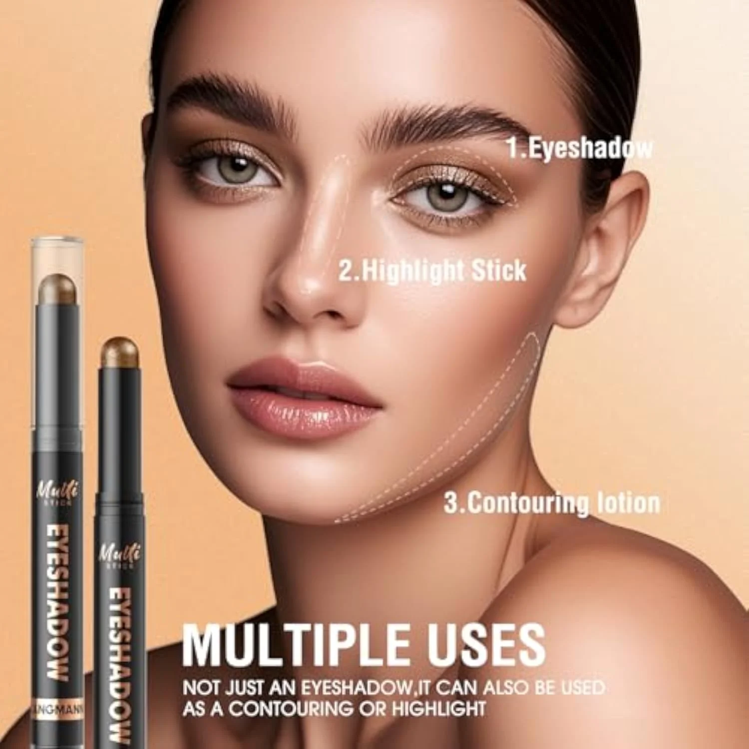 8 Color Waterproof Dual-Ended Eyeshadow Stick Set, Eye Makeup #A