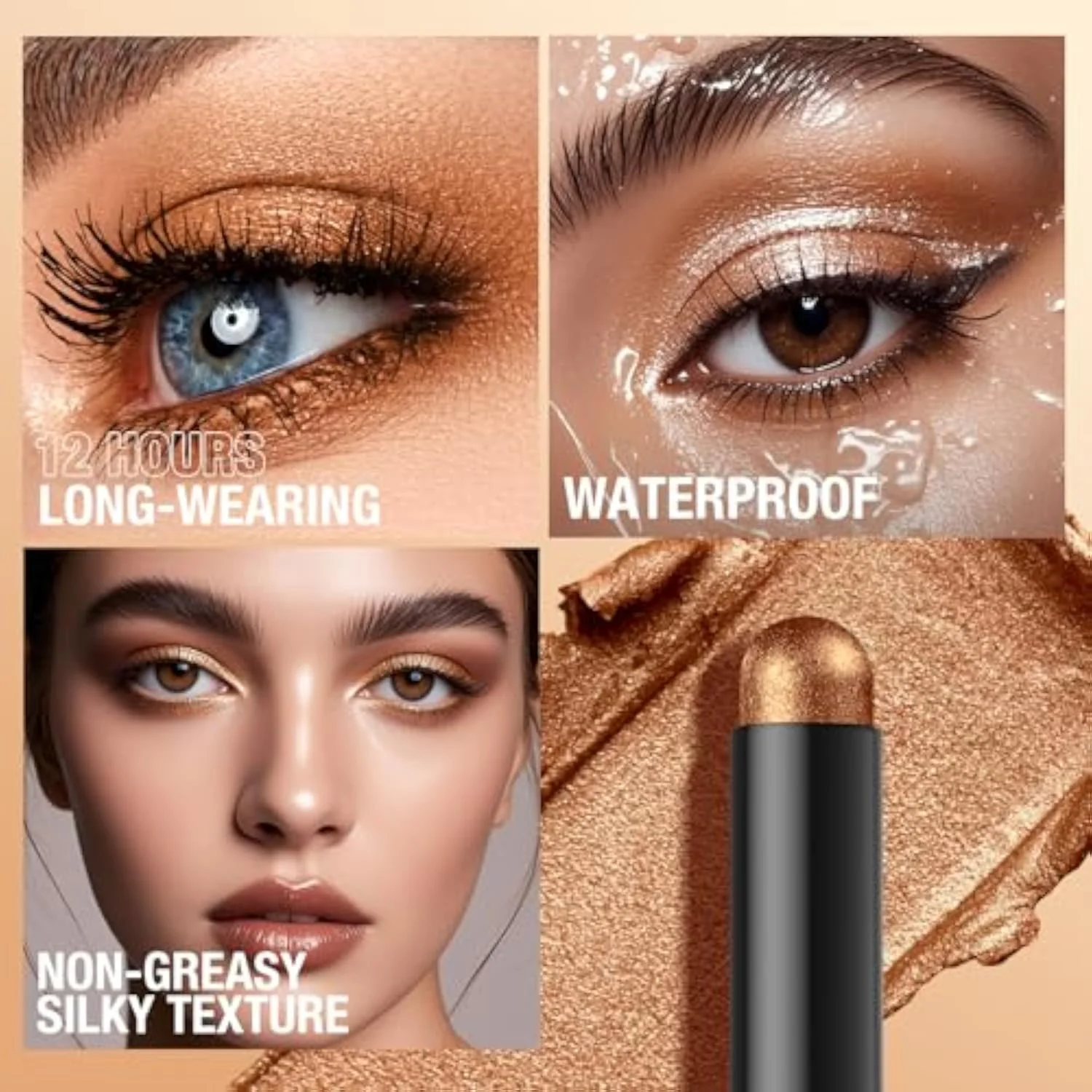 8 Color Waterproof Dual-Ended Eyeshadow Stick Set, Eye Makeup #A