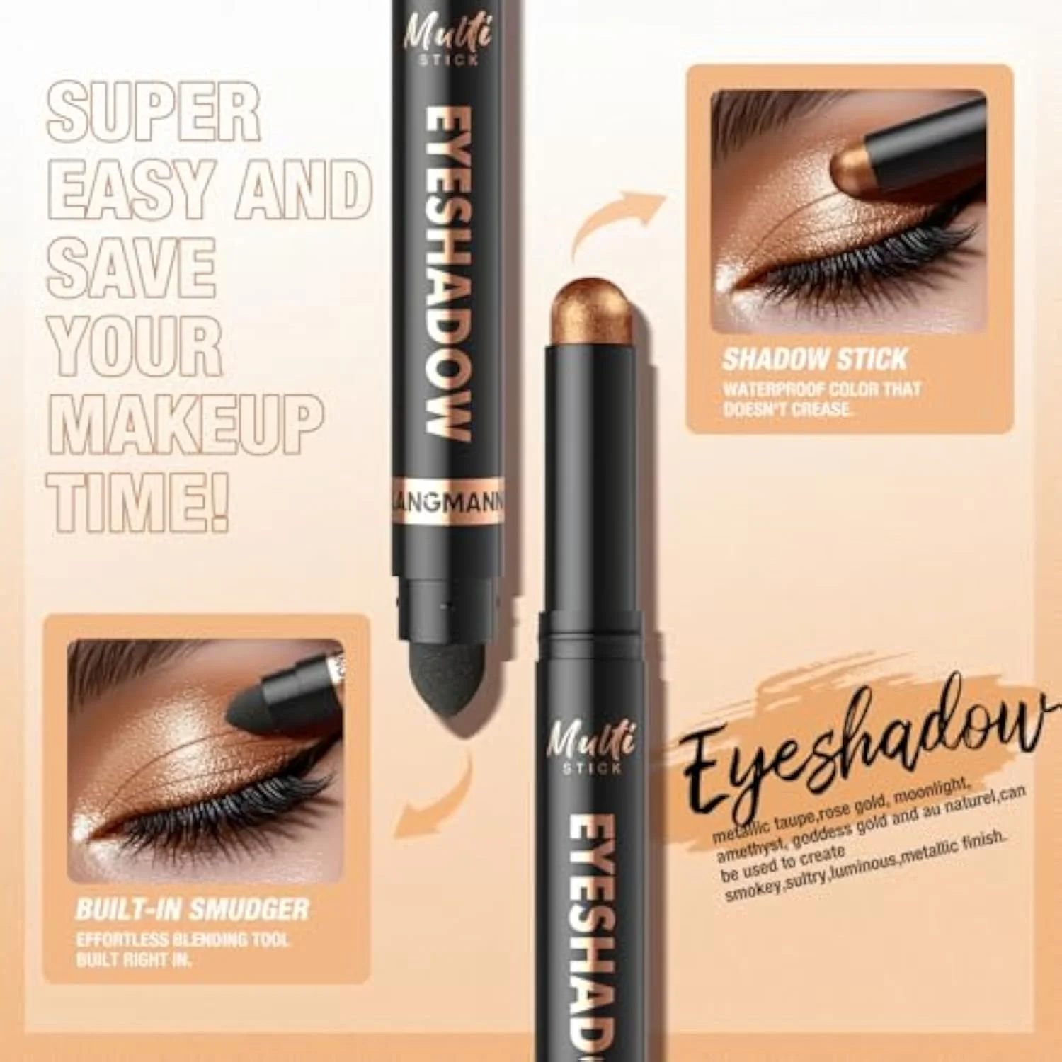 8 Color Waterproof Dual-Ended Eyeshadow Stick Set, Eye Makeup #A