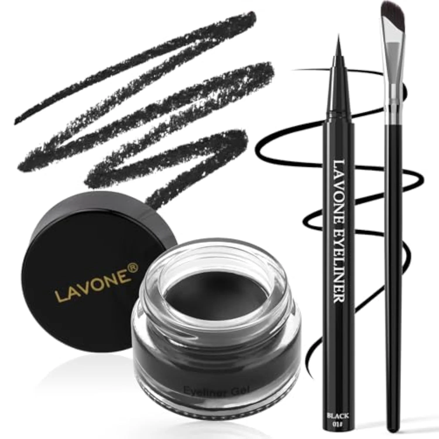 Eyeliner Makeup Kit, Waterproof Gel Eyeliner, Liquid Liner and Brush, Black