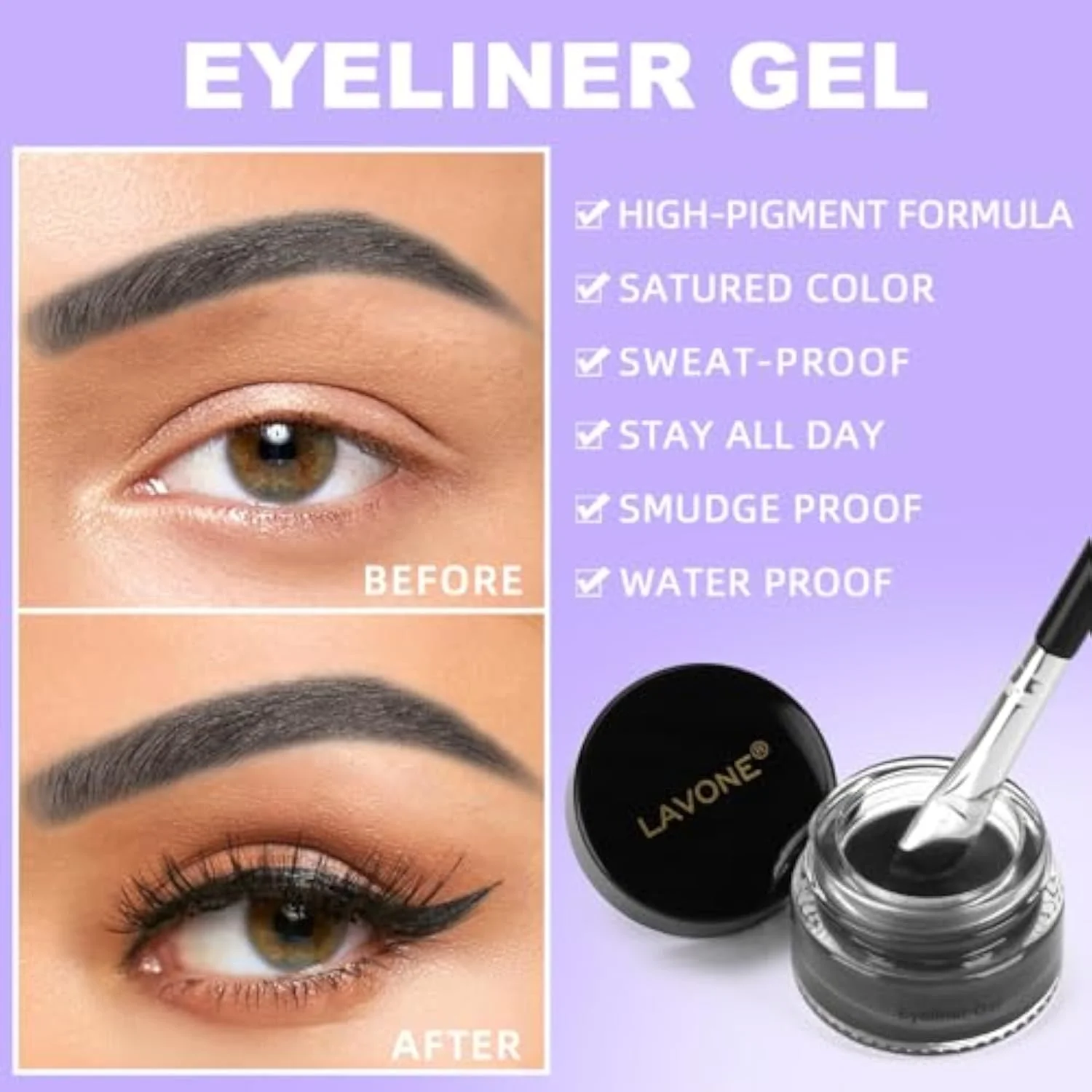 Eyeliner Makeup Kit, Waterproof Gel Eyeliner, Liquid Liner and Brush, Black