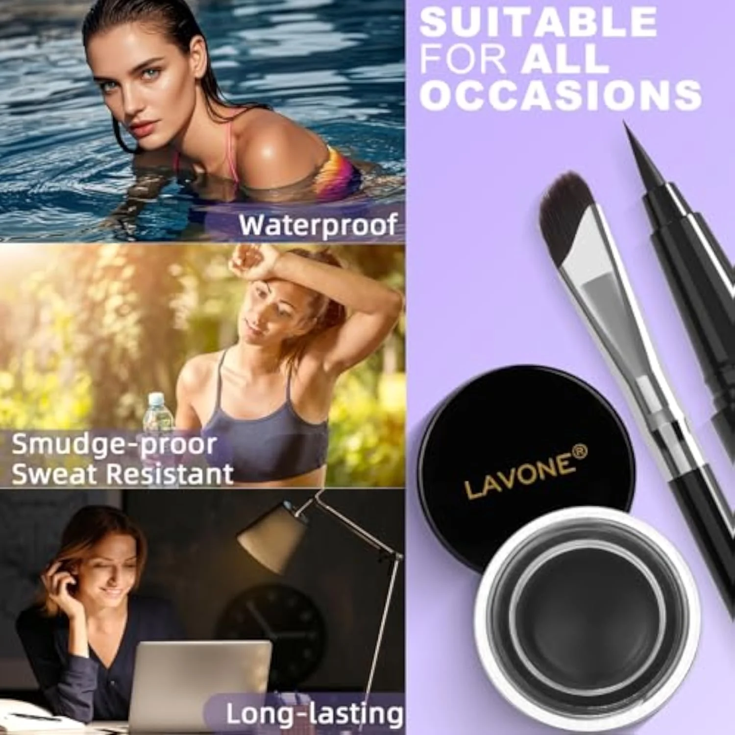 Eyeliner Makeup Kit, Waterproof Gel Eyeliner, Liquid Liner and Brush, Black