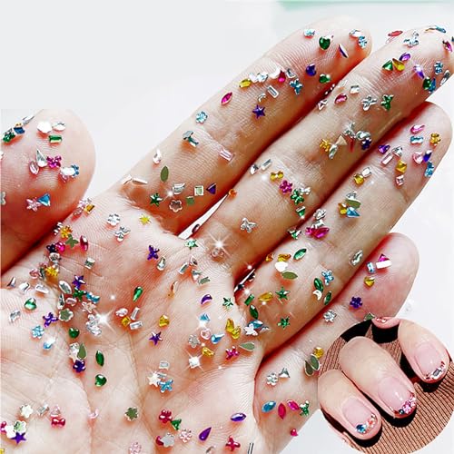 2000PCS Colorful Rhinestones Nail Art Charms Multi Shape Crystal Flat Back Nail Gems 3D Mi