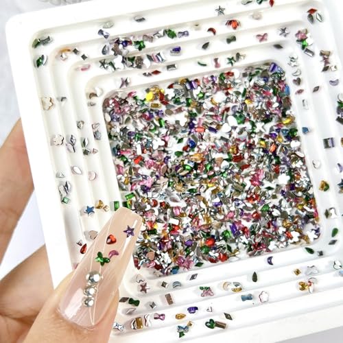 2000PCS Colorful Rhinestones Nail Art Charms Multi Shape Crystal Flat Back Nail Gems 3D Mi