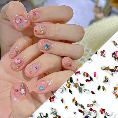 2000PCS Colorful Rhinestones Nail Art Charms Multi Shape Crystal Flat Back Nail Gems 3D Mi