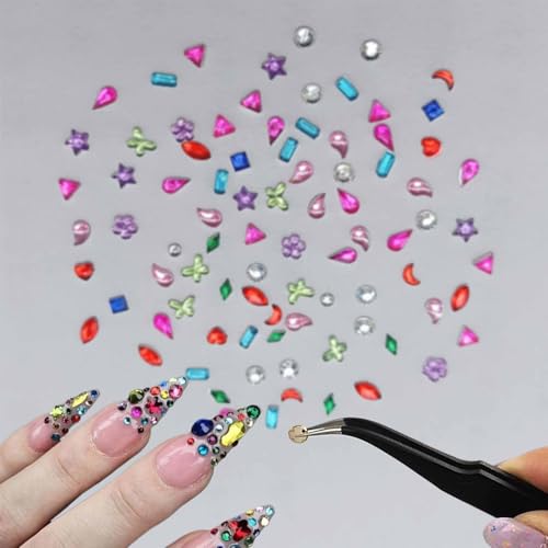 2000PCS Colorful Rhinestones Nail Art Charms Multi Shape Crystal Flat Back Nail Gems 3D Mi