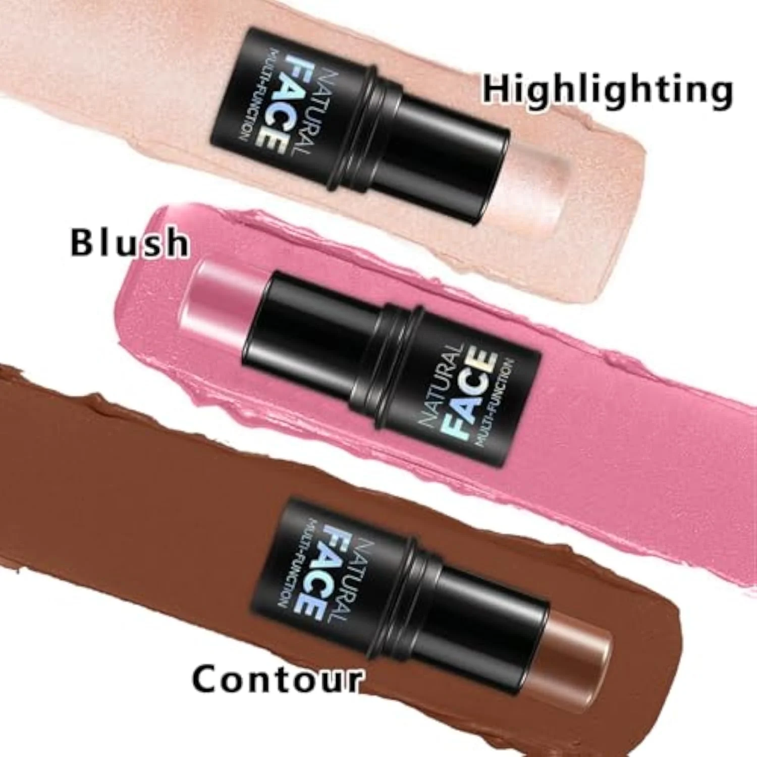 3Pcs Cream Contour Stick Makeup Kit, Shades with Highlighter, Blush and Bronzer Contour Stick for Sculpt the Cheeks, Long Lasting, Waterproof, Matte & Dewy Finish (LIGHT M