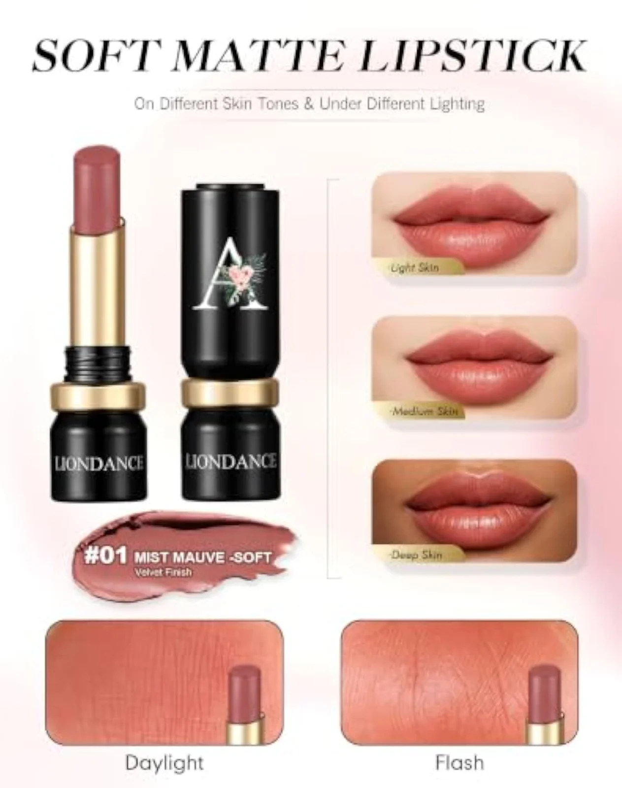 Soft Matte Bullet Lipstick in Mist Mauve, Mauve Nude Dusty Rose Lip Color with a Lightweight Velvet Matte Finish for Everyday Makeup