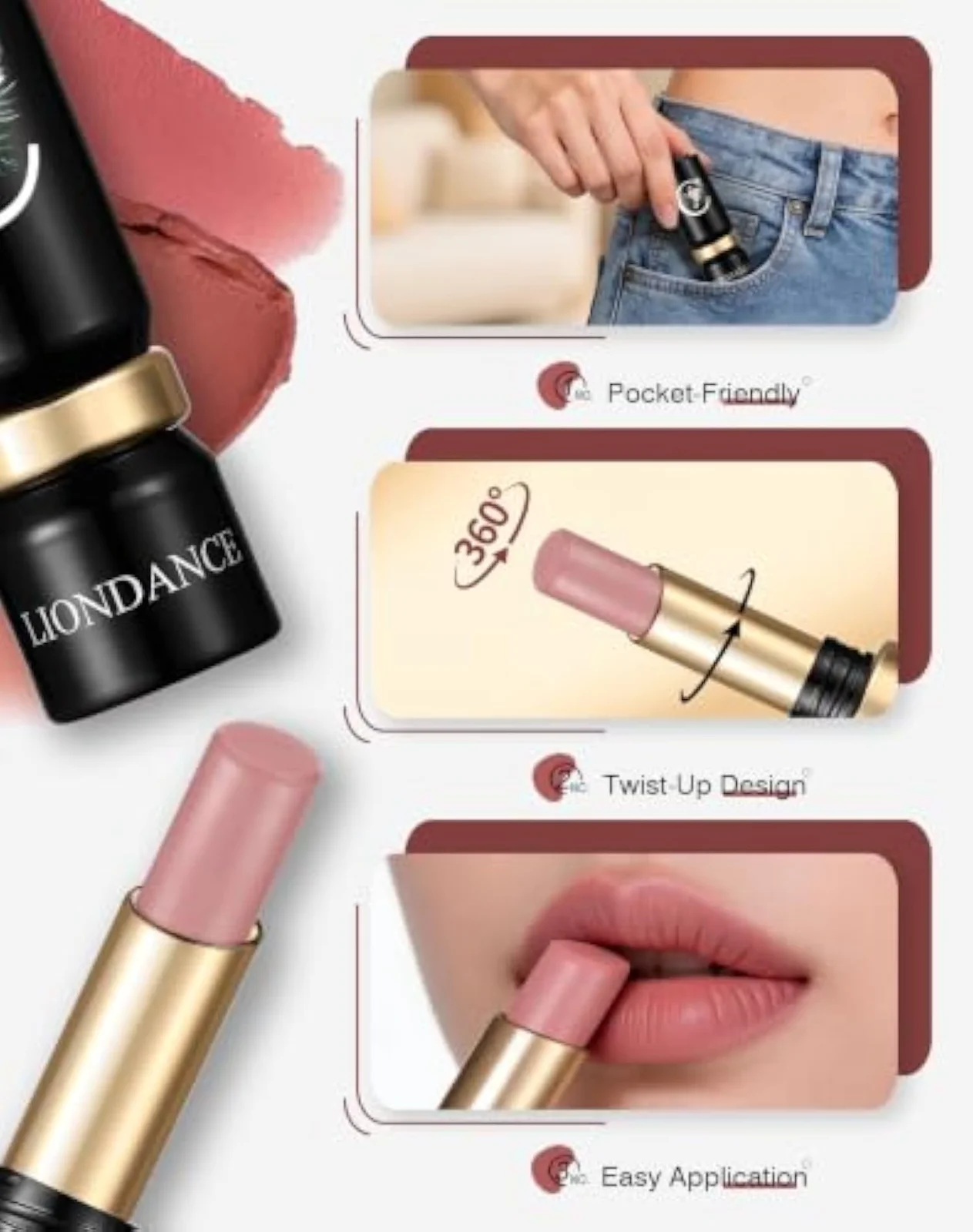 Soft Matte Bullet Lipstick in Soft Petal, Soft Pink Nude Beige Pink Lip Color with a Lightweight Velvet Matte Finish for Everyday Wear