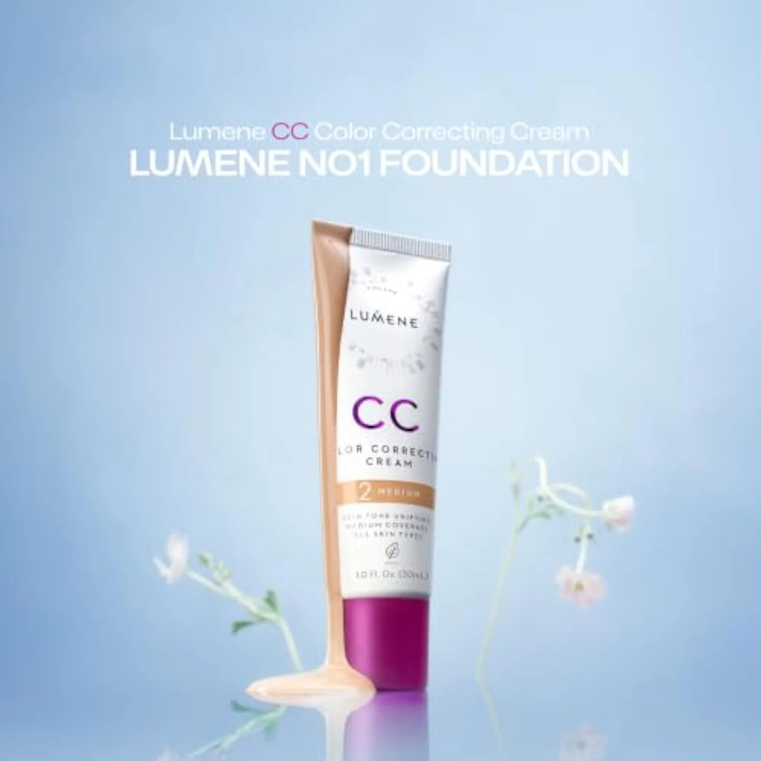 Color Correcting CC Cream - Lightweight Foundation - Medium Coverage - Redness Reducing Face Makeup for a Glowing Complexion - Vegan Formula + Suitable for All Skin Types