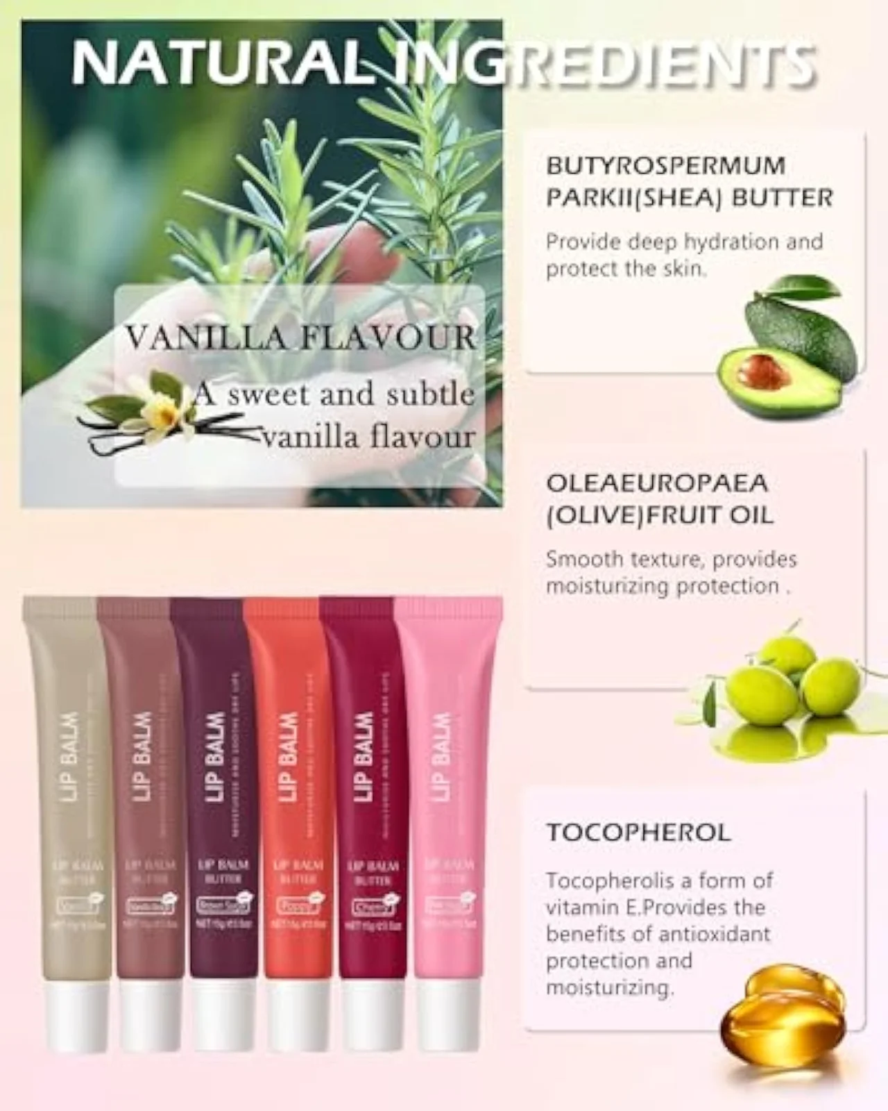 Lip Balm Butter Vanilla,Hydrating Clear Lip Gloss Oil, Lip Care Moisturizer