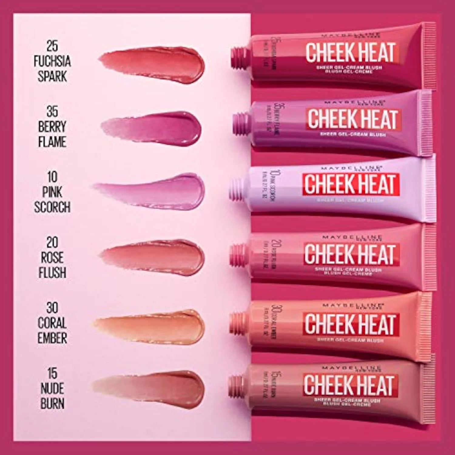 Maybelline Cheek Heat Gel-Cream Blush Makeup, Lightweight, Breathable Feel, Sheer Flush Of Color, Natural-Looking, Dewy Finish, Oil-Free, Nude Burn, 1 Count