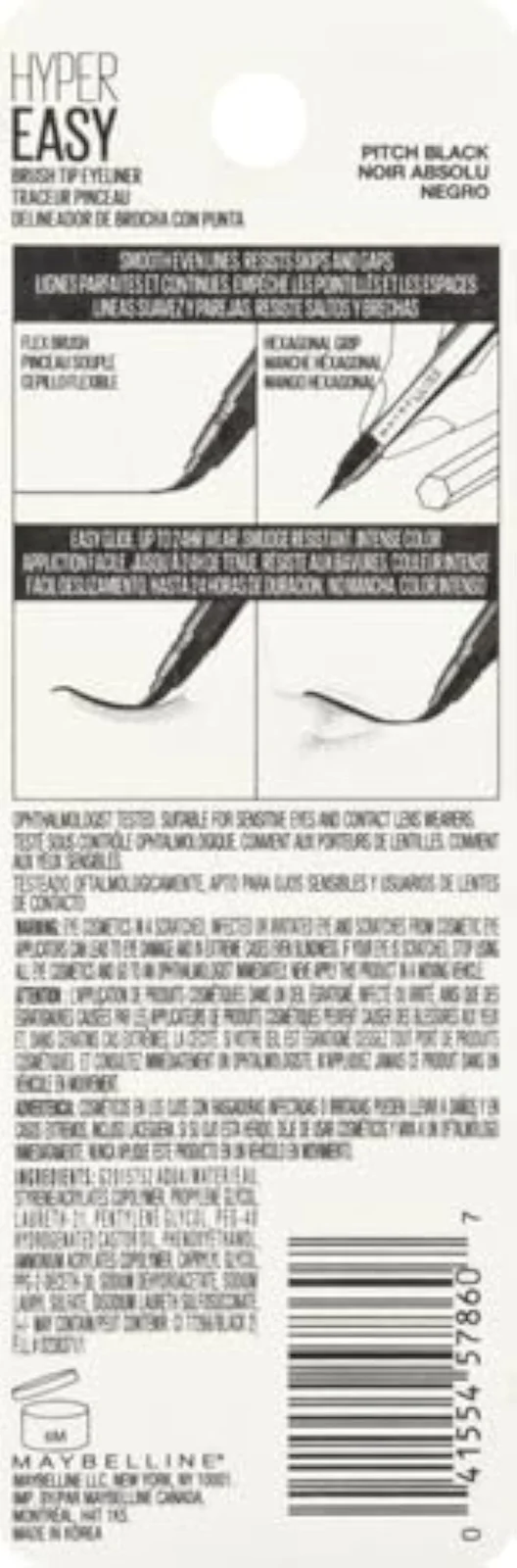 Maybelline Hyper Easy Liquid Pen No-Skip Eyeliner, Satin Finish, Waterproof Formula, Pitch Black, 0.018 Fl Oz
