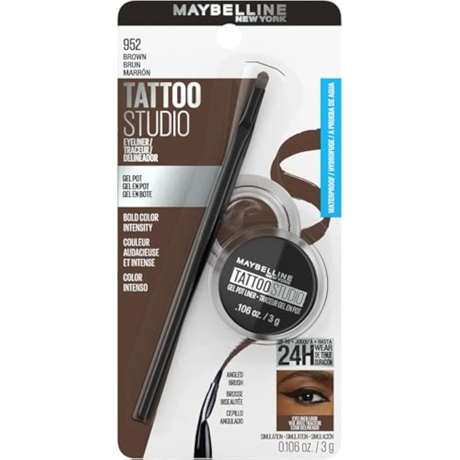 New York Eye Studio Lasting Drama Gel Eyeliner, Waterproof, Brown 952, 0.106 oz - packaging may vary