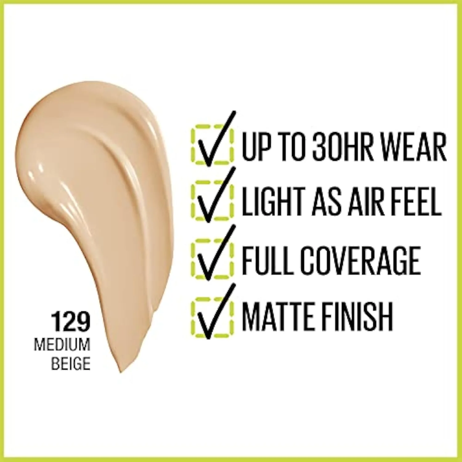 Maybelline Super Stay Full Coverage Liquid Foundation Active Wear Makeup, Up to 30Hr Wear, Transfer, Sweat & Water Resistant, Matte Finish, Medium Beige, 1 Count