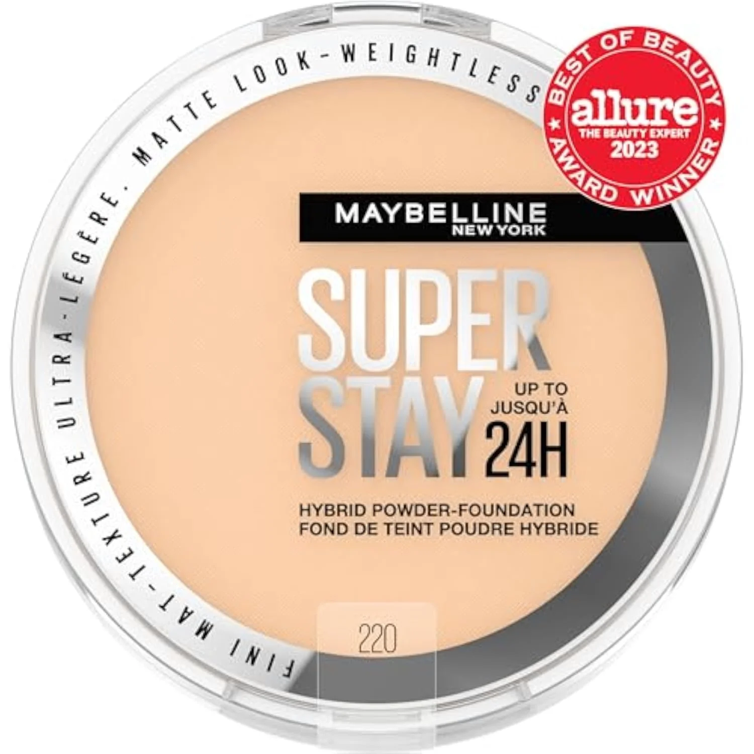 Maybelline Super Stay Up to 24HR Hybrid Powder-Foundation, Medium-to-Full Coverage Makeup, Matte Finish, 220, 1 Count