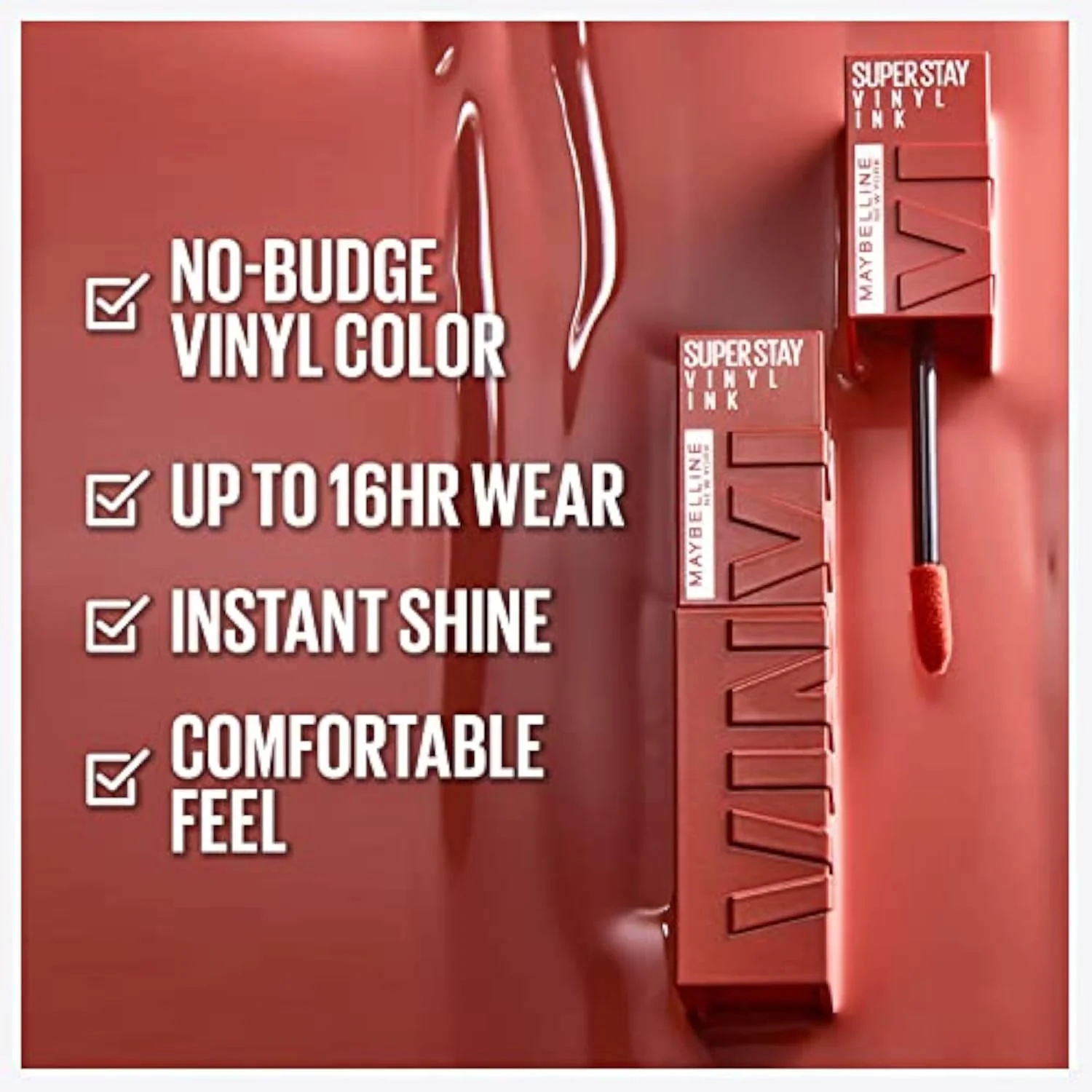 Maybelline Super Stay Vinyl Ink Longwear No-Budge Liquid Lipcolor Makeup, Highly Pigmented Color and Instant Shine, Punchy, Nude Lipstick, 0.14 fl oz, 1 Count