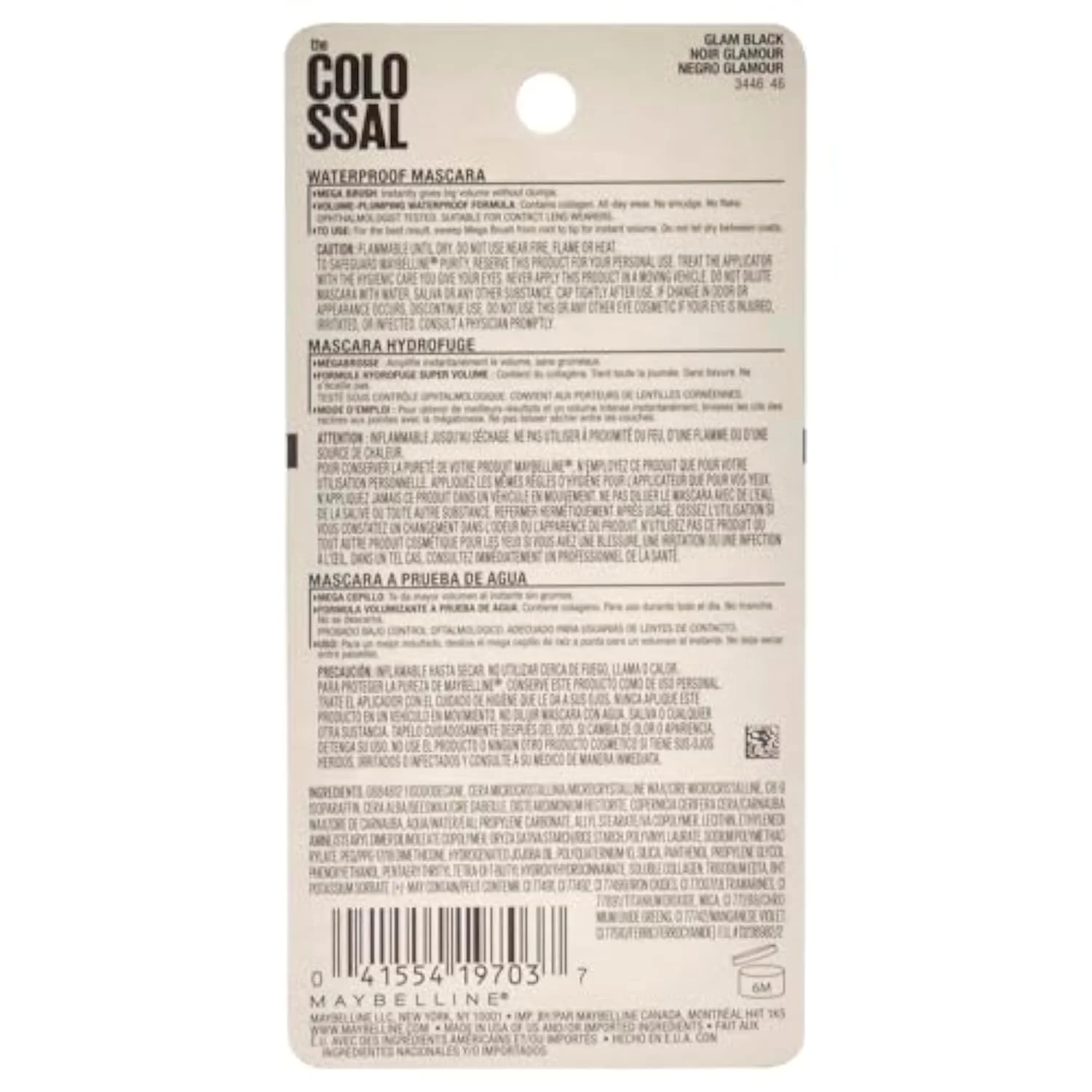 Maybelline Volum' Express Colossal Waterproof Mascara Makeup, Volumizing, Glam Black, 1 Count