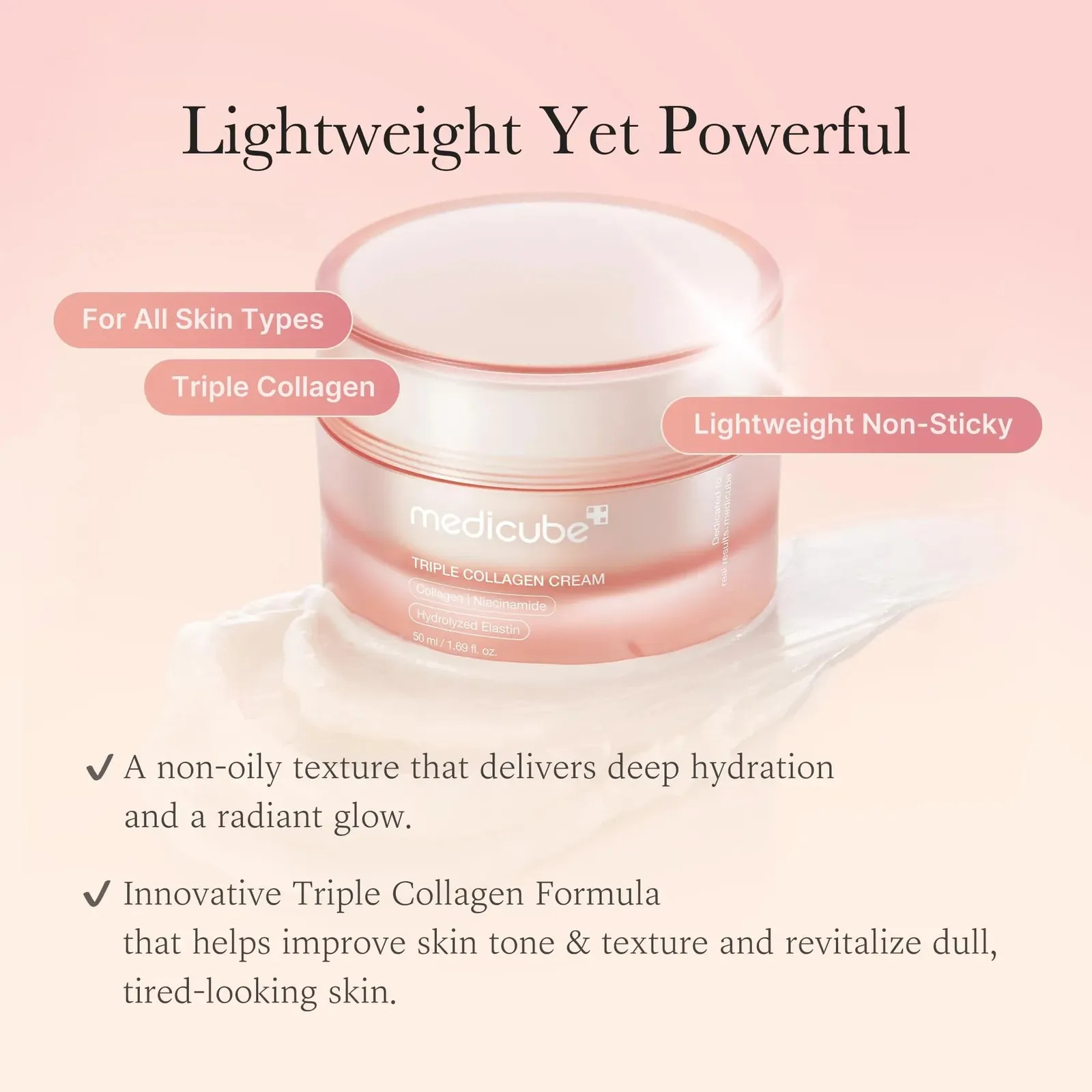 Triple Collagen Cream - Hydrating & Firming Moisturizer with Hyaluronic Acid, Premium Elastin, Shea Butter