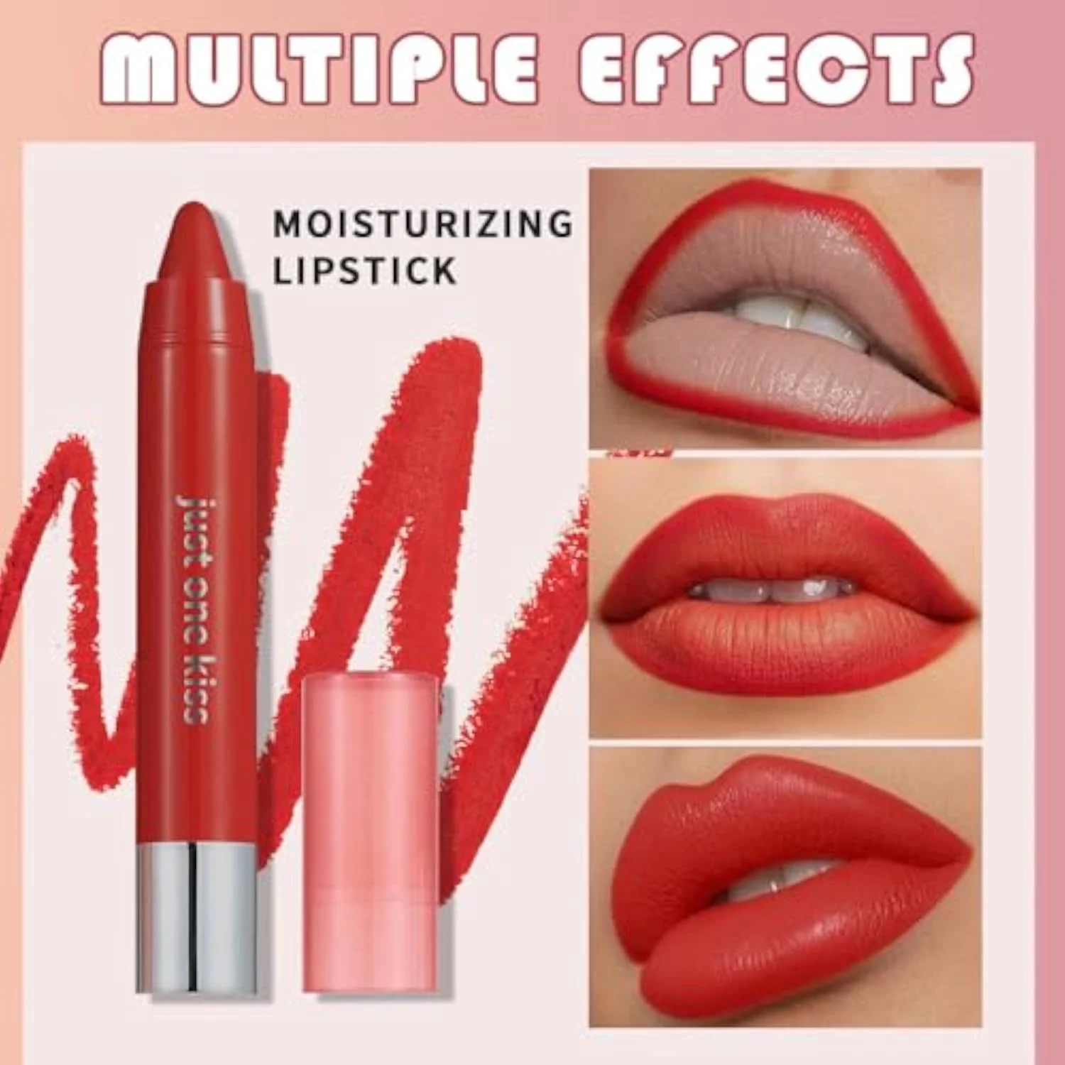 Bright Ruby Red Hydrating Cream Lipstick Lip Crayon for Women, Natural Moisturizing Lipstick Smooth Apply, Retractable Lips Liner Crayon for Ombre Shades, Red Tinted Lip Bal