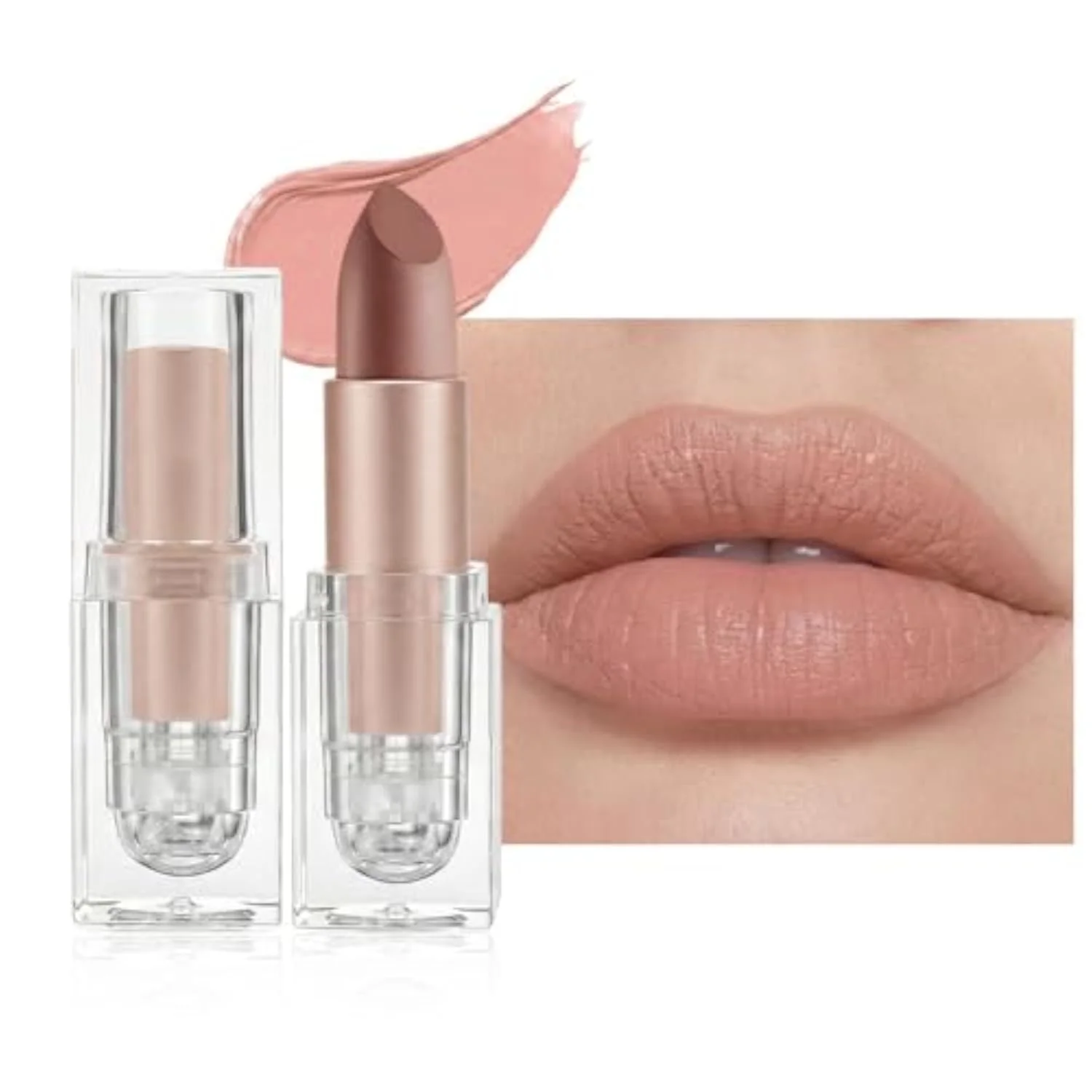 Pale Nude Hydrating Cream Lipstick Satin Matte Finish, Natural Moisture Lipstick with Vitamin E, Smooth Hydrating High Pigmented Lip Crayon for Women Waterproof, Comfortable