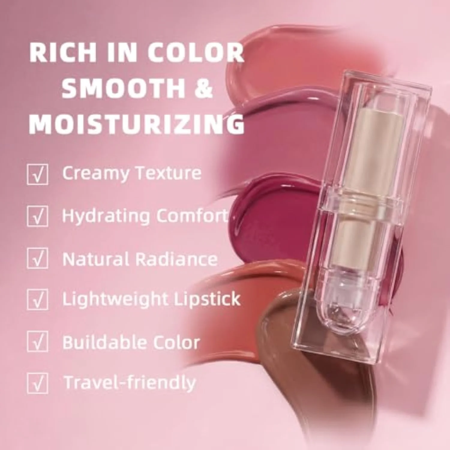 Pale Nude Hydrating Cream Lipstick Satin Matte Finish, Natural Moisture Lipstick with Vitamin E, Smooth Hydrating High Pigmented Lip Crayon for Women Waterproof, Comfortable