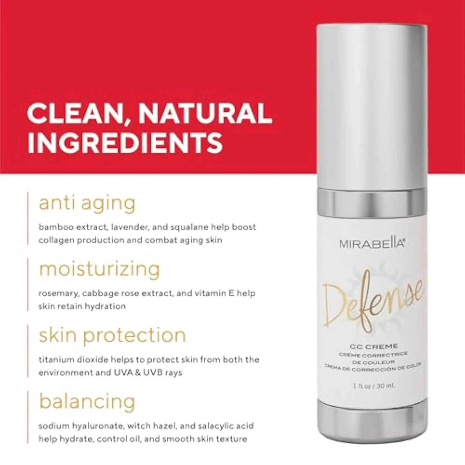 Defense CC Creme Full Coverage Foundation with SPF 20, CC Cream Foundation with Sunscreen & Hyaluronic Acid, Oil Control with Salicylic Acid - Light