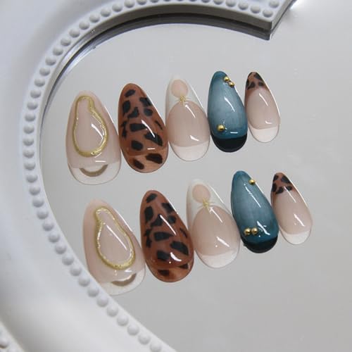 Press on Nails Medium Almond French Tip False Nails