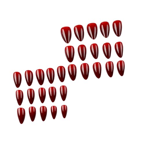 Red Press On Nails Medium Almond Burgundy Glossy Full Cover Reusable Acrylic Fake Nails Se
