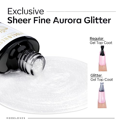 Glitter Gel Top Coat Ultra-Fine White Aurora No Wipe Glossy