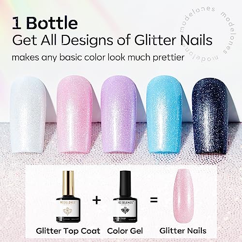 Glitter Gel Top Coat Ultra-Fine White Aurora No Wipe Glossy