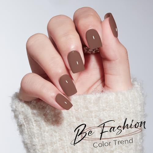 Mocha Brown Press on Nails Short Square 32Pcs 16 Sizes Fake Nails