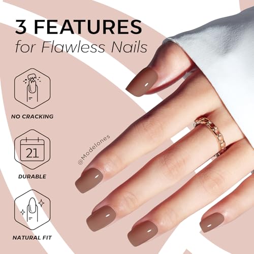 Mocha Brown Press on Nails Short Square 32Pcs 16 Sizes Fake Nails
